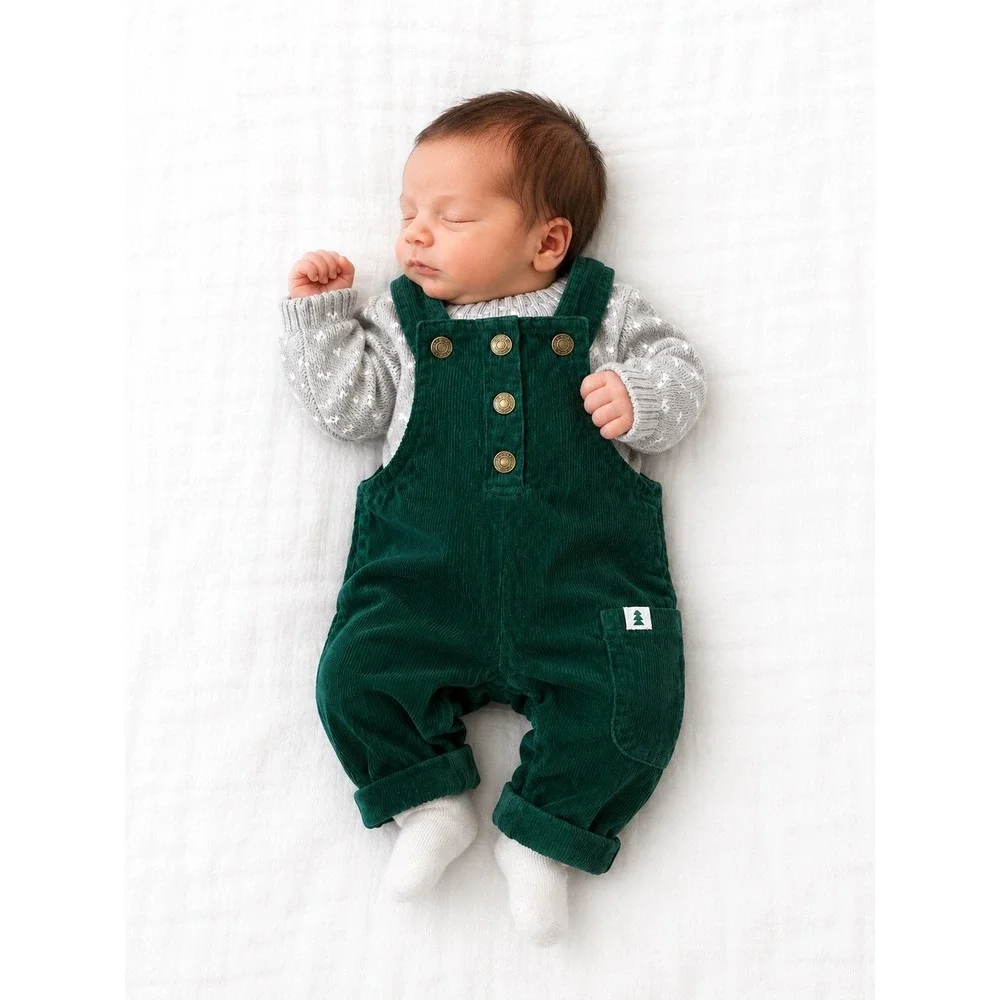 Carters Newborn Baby Boy Green Corduroy Overalls and Knit Sweater Set